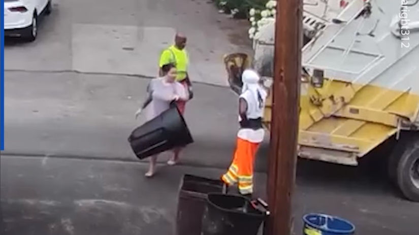Mom has to load garbage truck herself